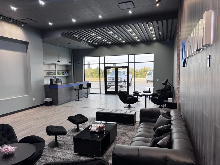 Rear view of a finished commercial showroom in Mesquite, TX