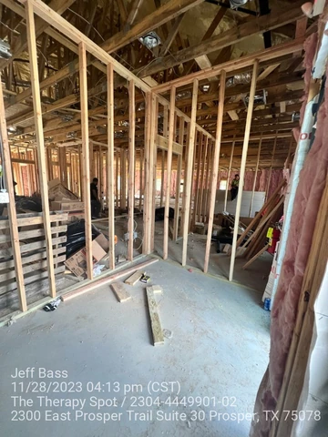 Open framed structure and exposed joists on a Prosper, TX commercial build