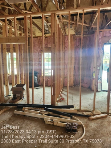 Interior partition framing during a commercial finish-out in Prosper, TX