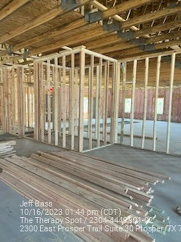 Individual rooms framed out in a Prosper, TX commercial finish-out