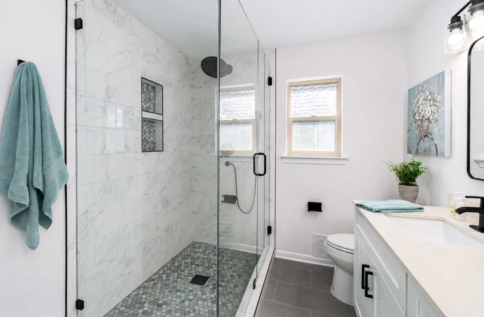 Primary bathroom remodel in Dallas, TX with a freestanding tub and walk-in shower